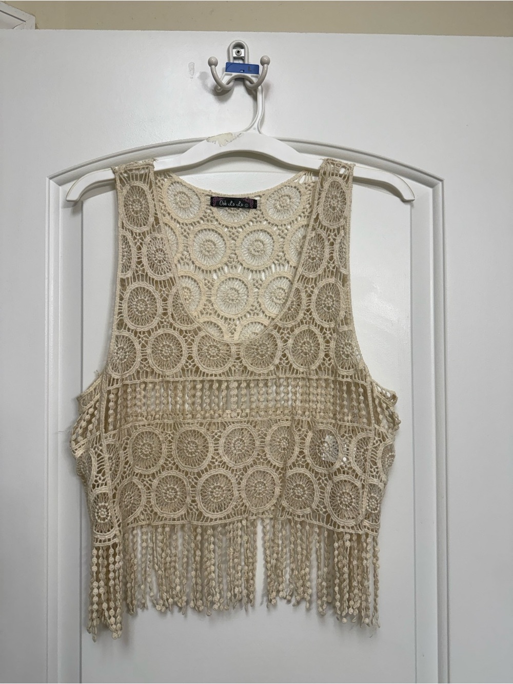 Boho Crochet Fringe Camisole Tank Top - Cream